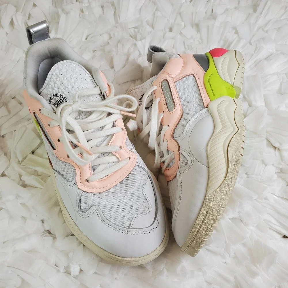 adidas Originals Women's Chunky Sneakers in White, Pink, Lime & Silver